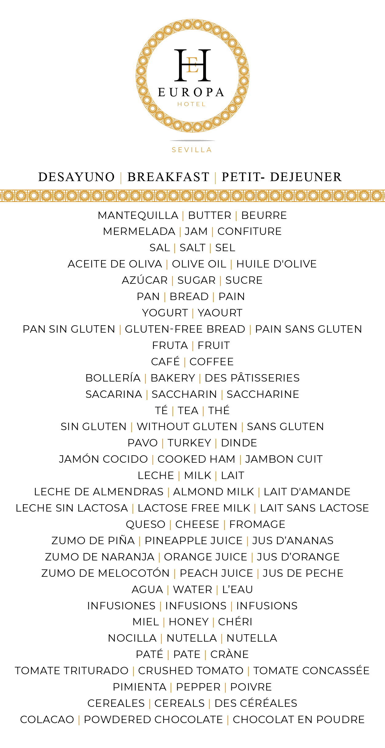 carta de desayunos